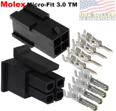  Molex (4 Circuits) Male & Female Housing w/ Pins 20-24 AWG Micro-Fit 3.0 