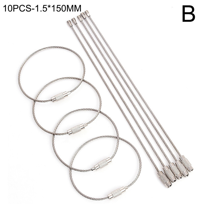 10Pcs Stainless Steel Wire Keychain Cable Key Ring Key Chain for
