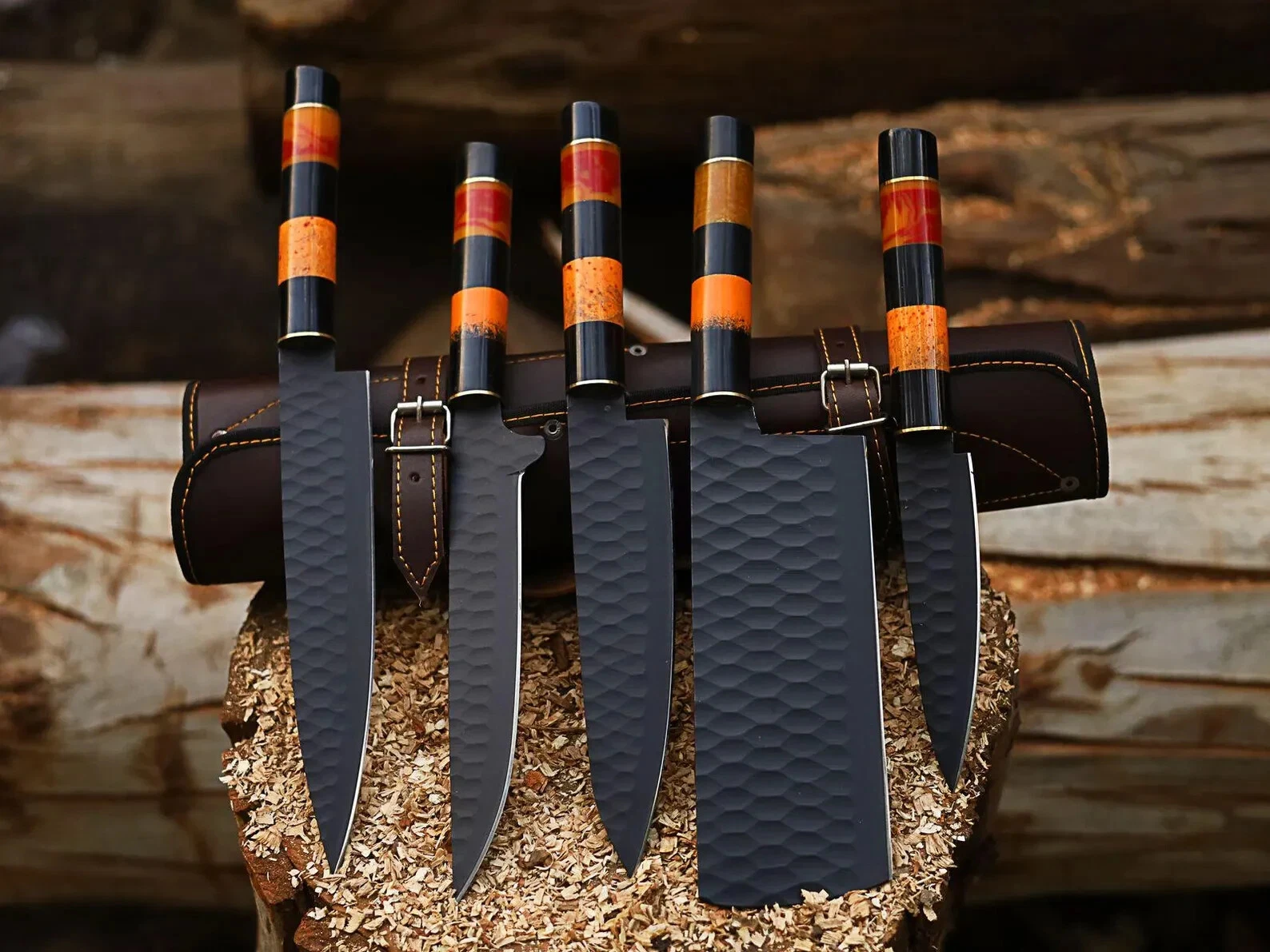 HAND FORGED CARBON STEEL CHEF KNIFE Set Kitchen Knives Best USA gifts
