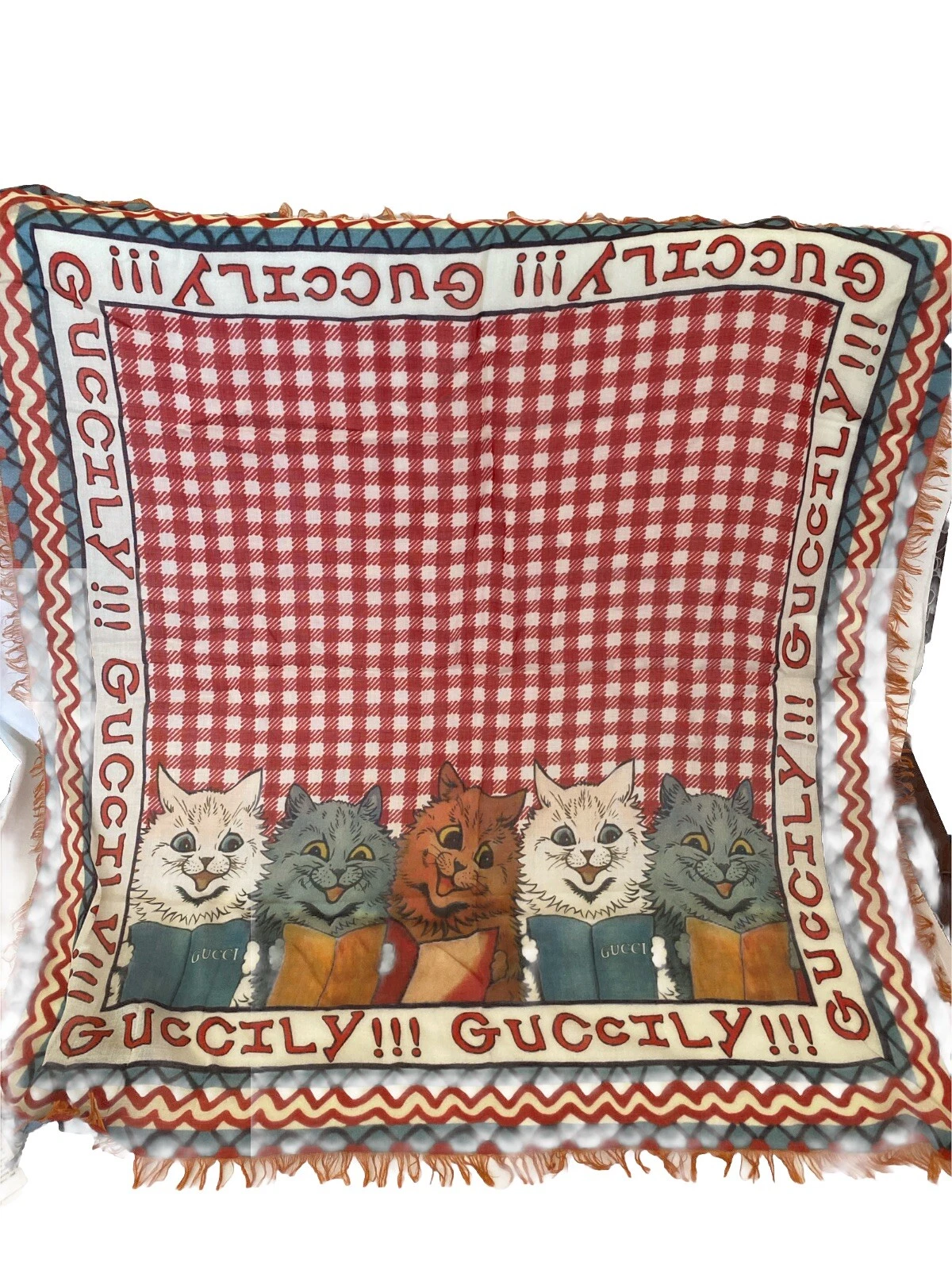 Gucci GUCCILY CATS FOULARD 27,56”x 27,56” NEUF AVEC ETIQUETTE modal et soie ITALIE RARE !