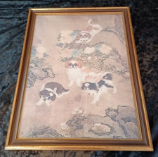 Pekingese Shih Tzu VINTAGE FRAMED Asian Chinese Art - 18th Century