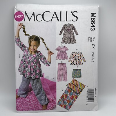 6643 EASY MCCALL'S CHILD/GIRLS TOPS/DRESS/SHORTS/PANTS/SLEEPING BAG SZ XS-S