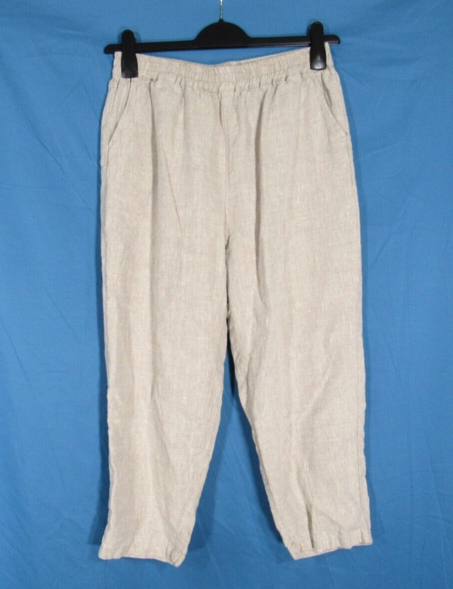 SHEIN Mid-Weight Linen Cropped Tapered Pants with Pockets in Oatmeal Size L Lagom Look  