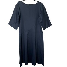 Jarbo Bateau Neck Elbow Sleeve Tencel Tea Length Midi Dress Black Sz 2-4