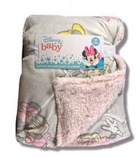 BLANKET PLUSH - DISNEY GIRLS 243 - MINNIE MOUSE GREY PINK -BABY TODDLER CRIB BED