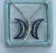1Ct Round Cut Lab-Created Blue Sapphire Butterfly Pendant 14K White Gold Plated