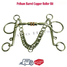 Pelham Horse Bit Comfort Barrel Copper Roller Mouth Curb Chain Snaffle Bit