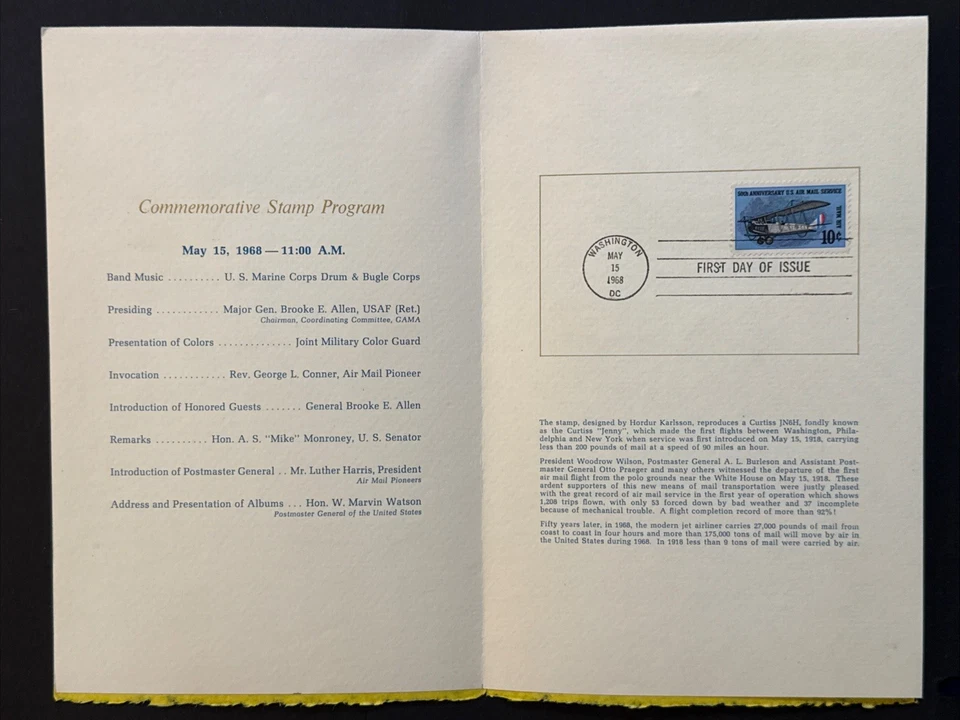 1968 50th Anniversary Airmail Service First Day Ceremony Program Sc# C74 - Image 2 of 4