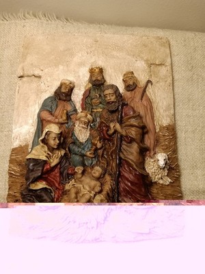 Vtg Molded Resin 3D Nativity Scene Wall Plaque