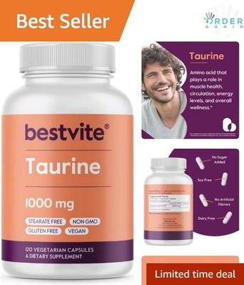 Taurine 1000mg Capsules  Gluten Free Support Brain Eye Muscle 120