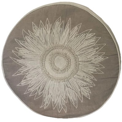 Devi Designs 16  Cotton Embroidered Throw Pillow Round Neutral Boho India