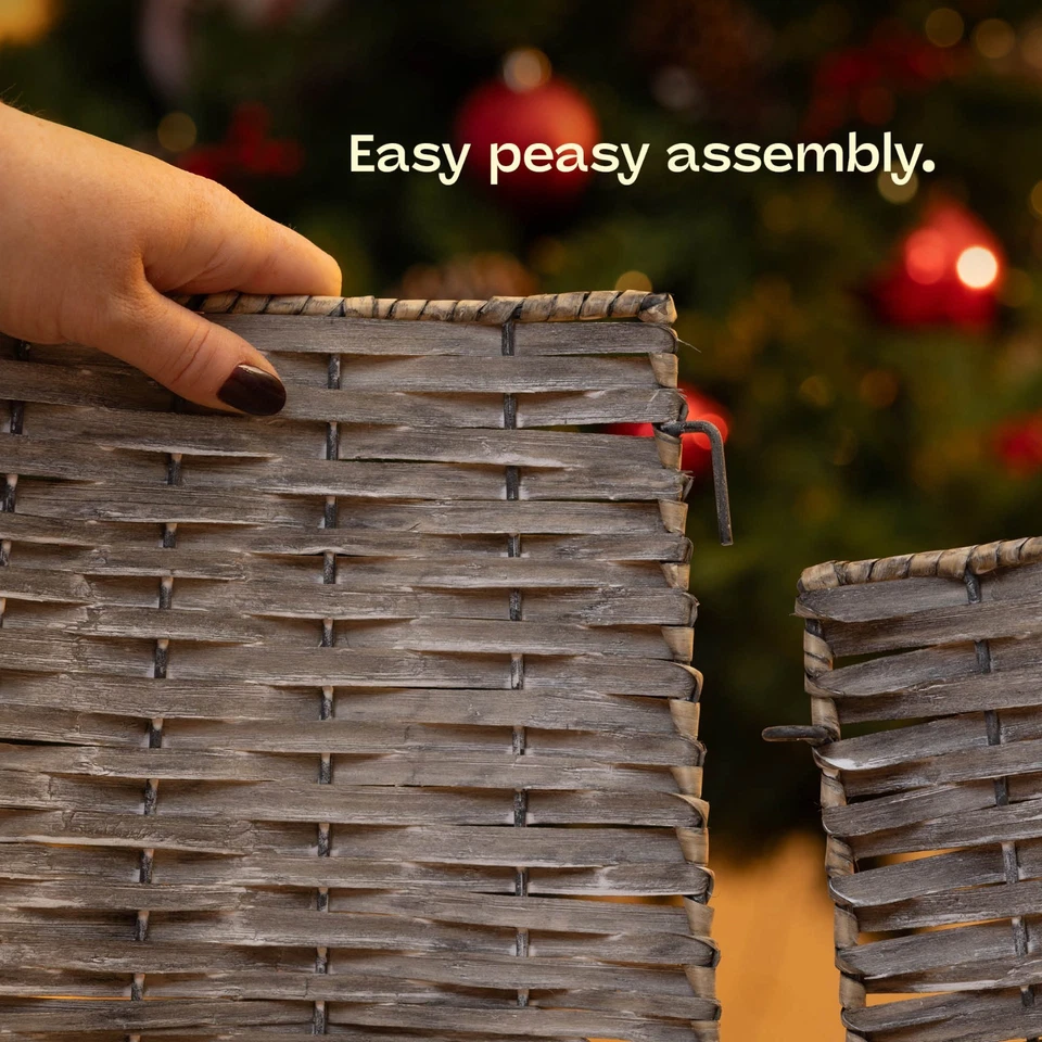 Natural Wicker Tree Skirt by Christmas Village Handcrafted Round Design - Image 3 of 4