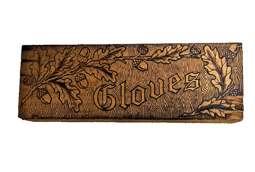 Antique Woman's Wooden Glove Box with intricate rolled pattern