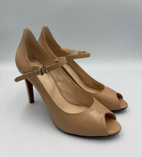 Nine West Nude Leather Peep Toe Mary Jane Pumps Heels Women's Size 8M NWDEARDIAR