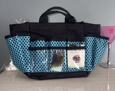 The Paper Studio Accessories Storage Bag Blue W/ Black Polka Dots Multi Pockets