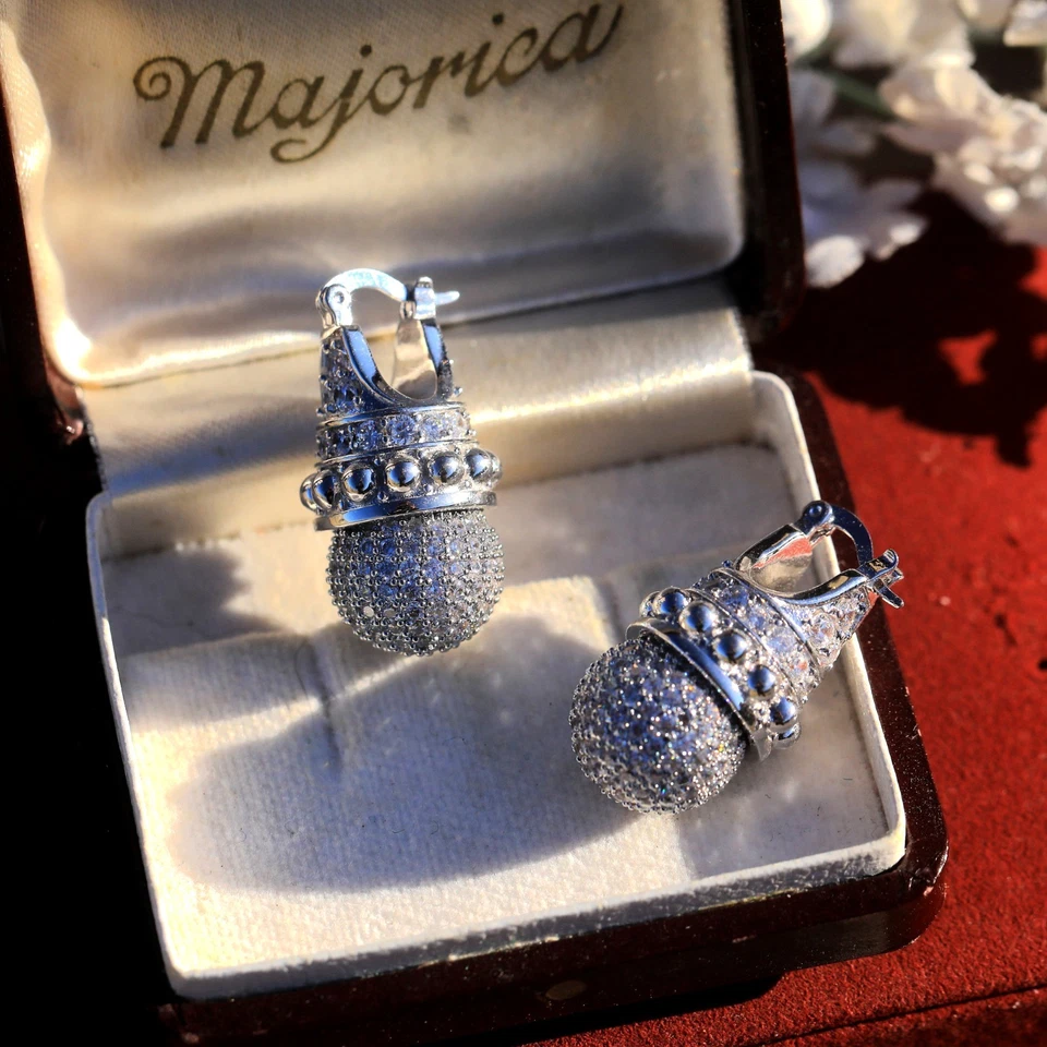 Orecchini a Monachella Argentato Incastonato Zirconia Cubica Bizantina Retrò ET9 - Immagine 4 di 4