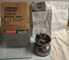 Stufa da campeggio COLEMAN modello 533 doppio combustibile bruciatore singolo 1995/grigio argento