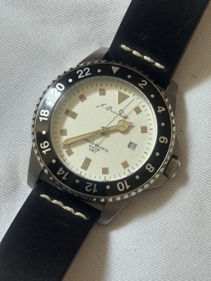 J. Brackett Greenwich GMT White Dial Black Bezel 44mm Swiss Ronda Leather Strap