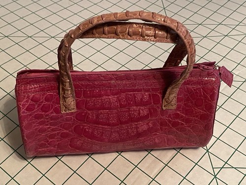 Nancy Gonzalez Small Crocodile Fuchsia Pink Purse With Brown Top Handles Handbag - Picture 2 of 22