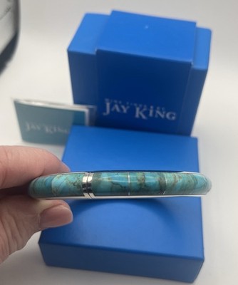 Jay King Sterling 925 Silber Türkis Intarsien Armreif Armband 8 Zoll Neu! 40 Gramm