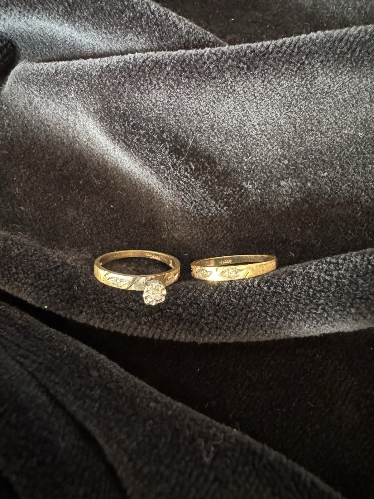 14k Yellow Gold Diamond Engagement & Wedding Ring Set Round Solitaire Size 6.5