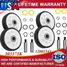 4Pc 303373K Dryer Roller Wheel Drum Support Kit for Maytag 1200154 312948 306508