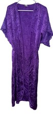 Vintage Deena Women s Long Satin Robe Sz M Purple Lace Trim S/S Coquette