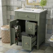 24" Bathroom Vanity with Ceramic Sink, Modern Storage Cabinet w/Soft Close Door