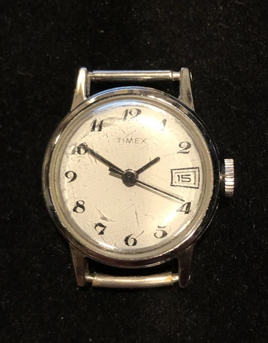 Vintage Timex Mechanical Wind Up Womans Silver Tone Watch Date WORKS