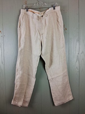 Men's 100% Linen Straight Fit Pants Beige 38W 27L Resort Clubhouse Breathable