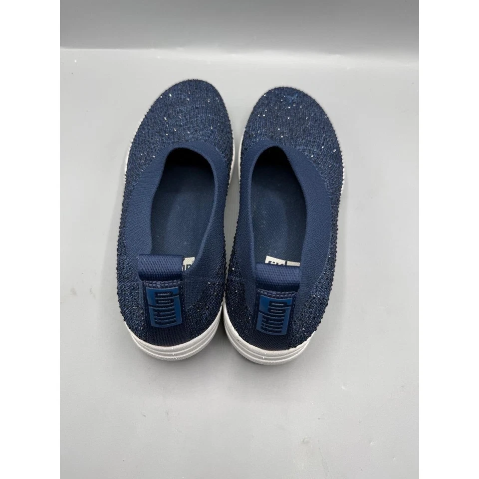 Zapatillas sin cordones FitFlop tejido brillante azul oscuro plata brillante suela cómoda W10 Foto 3 de 4