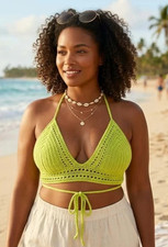 crochet handmade womans bikini top summer c bra small-large lime green USA made