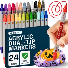 24 Acrylic Paint Markers for Rock, Fabric, Wood, Glass, Craft, Decoration - Dual