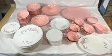 54 Piece Vintage MCM Boonton Ware Melmac Melamine Lot Pink White Killarney Rose
