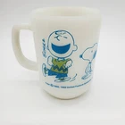 Vtg Charlie Brown Peanuts Fire King Milk Glass Mug I Feel Strangely Confident