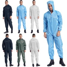 US Mens Anti-Static Hooded Coverall Opening Reusable Jumpsuit Workwear Overalls