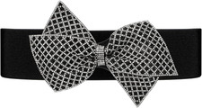 Women Dress Belts Rhinestone Bow Belt Wide Elastic Stretchy Cinch Waist Belt for