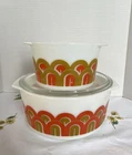 Vintage Pyrex Arches / Fish Scale Bowl Set 343 & 344 Set Of 2 with Lid