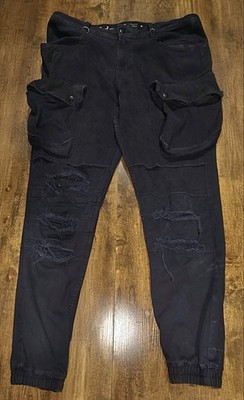 Publish Brand, Black Cargo Jogger Pants, Men's Sz 36   Distressed, Streetwear 