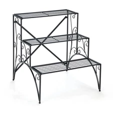 Garden Shelf Flower Pot Display Rack 3 Tier Stair Style Metal Plant Stand