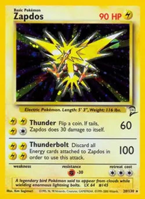 Zapdos - 20/130 - Pokemon Base Set 2 Holo Rare Card WOTC NM
