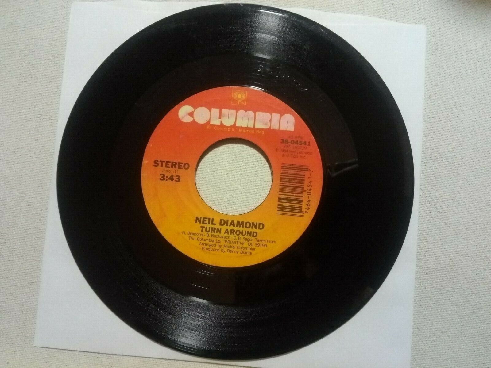 [1984] Neil Diamond: Turn Around/ Brooklyn Bridge [VG] 7" vinyl record, Columbia