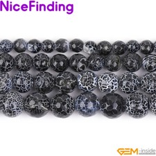 Natural Black Agate Round Faceted Onyx Gemstone Beads For Jewelry Making 15" DIY