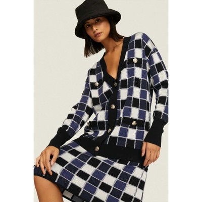 HUGO BOSS Fiabetta Wool Blend Cardigan Black Plaid Womens Size Medium | eBay