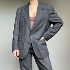 Vintage Givenchy Dark Gray Striped Oversized Wool Blazer Preppy Sport Coat 40R
