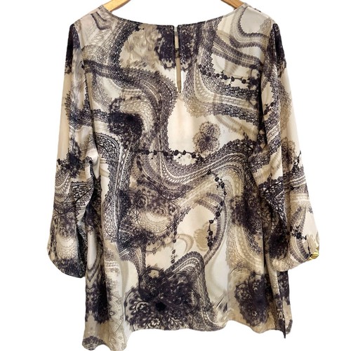 Rose & Olive Tunic Top Women 2X Cream Gray Abstract Floral 3/4 Sleeve Career - Picture 2 of 20