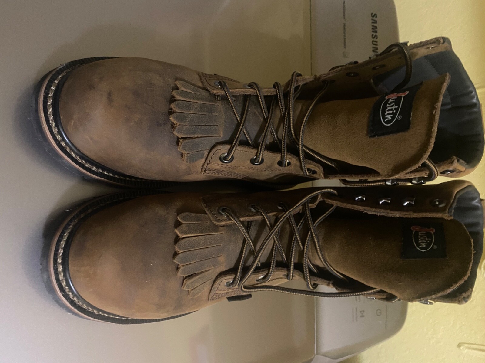 JUSTIN Drywall Brown Leather Lace Up Round Toe Waterproof Work Boots