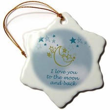 3dRose I Love You to the moon and back 3 inch Snowflake Porcelain Ornament
