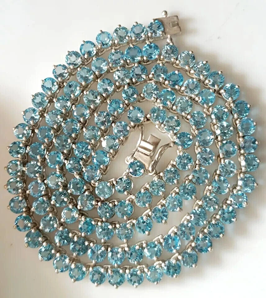 Collar de tenis para mujer de aguamarina creado en laboratorio de 4 mm en oro blanco de 14K sobre 925 Foto 3 de 4