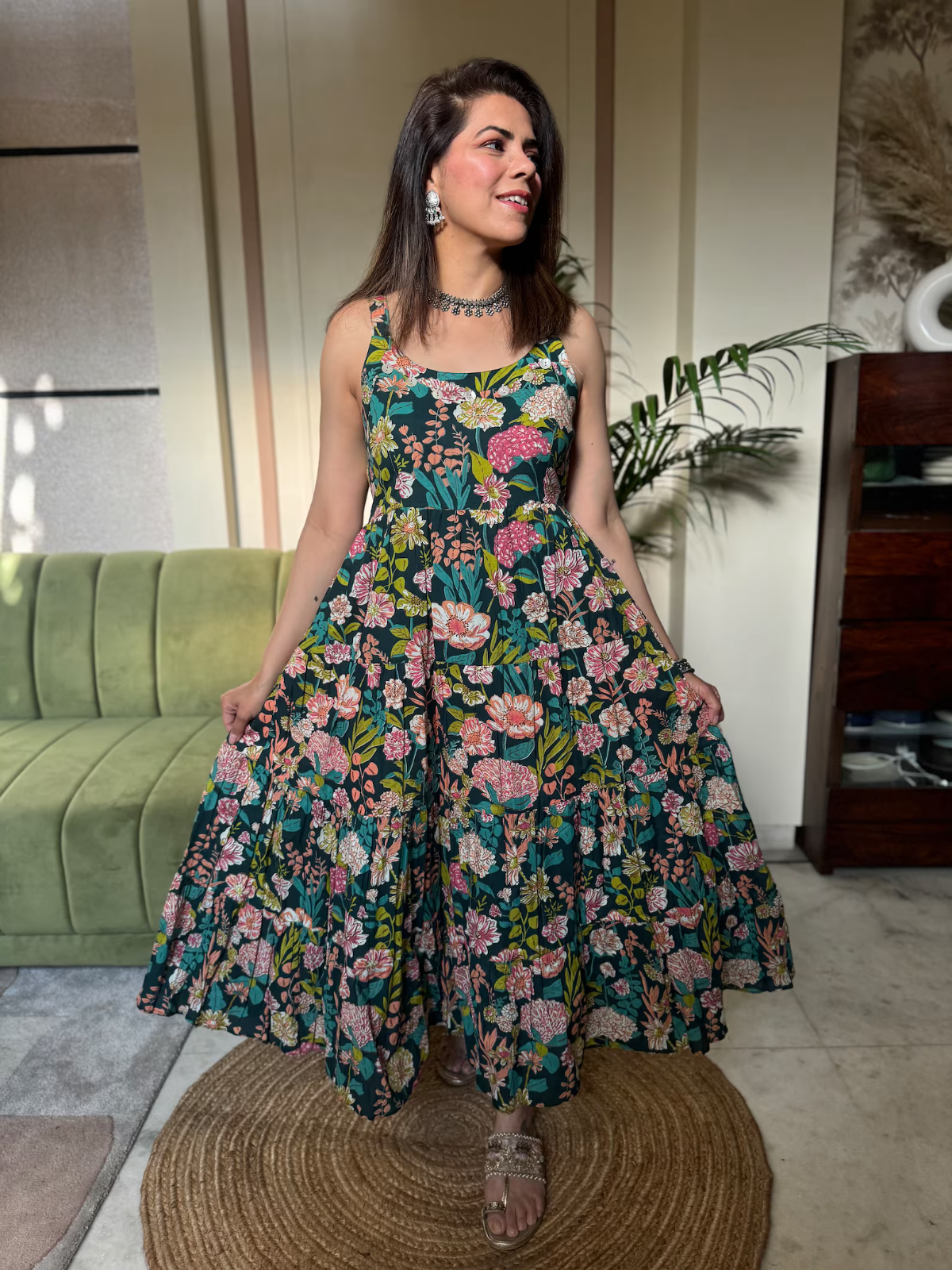 Pure Cotton Sleeveless Maxi Boho Floral Dress for Summer Style